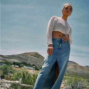 Garage Denim Raw Hem Maxi Skirt
